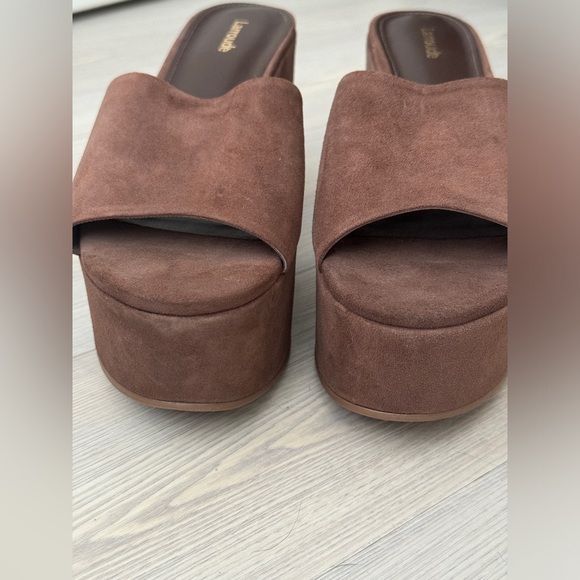 Larroude Miso Chunky Platform Block Heel Clog Sandals Chocolate Suede Size 9 - Picture 5 of 11